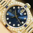 ROLEX LADIES PRESIDENT 18K GOLD DIAMOND SAPPHIRE WATCH 69178 + FACTORY DIAL